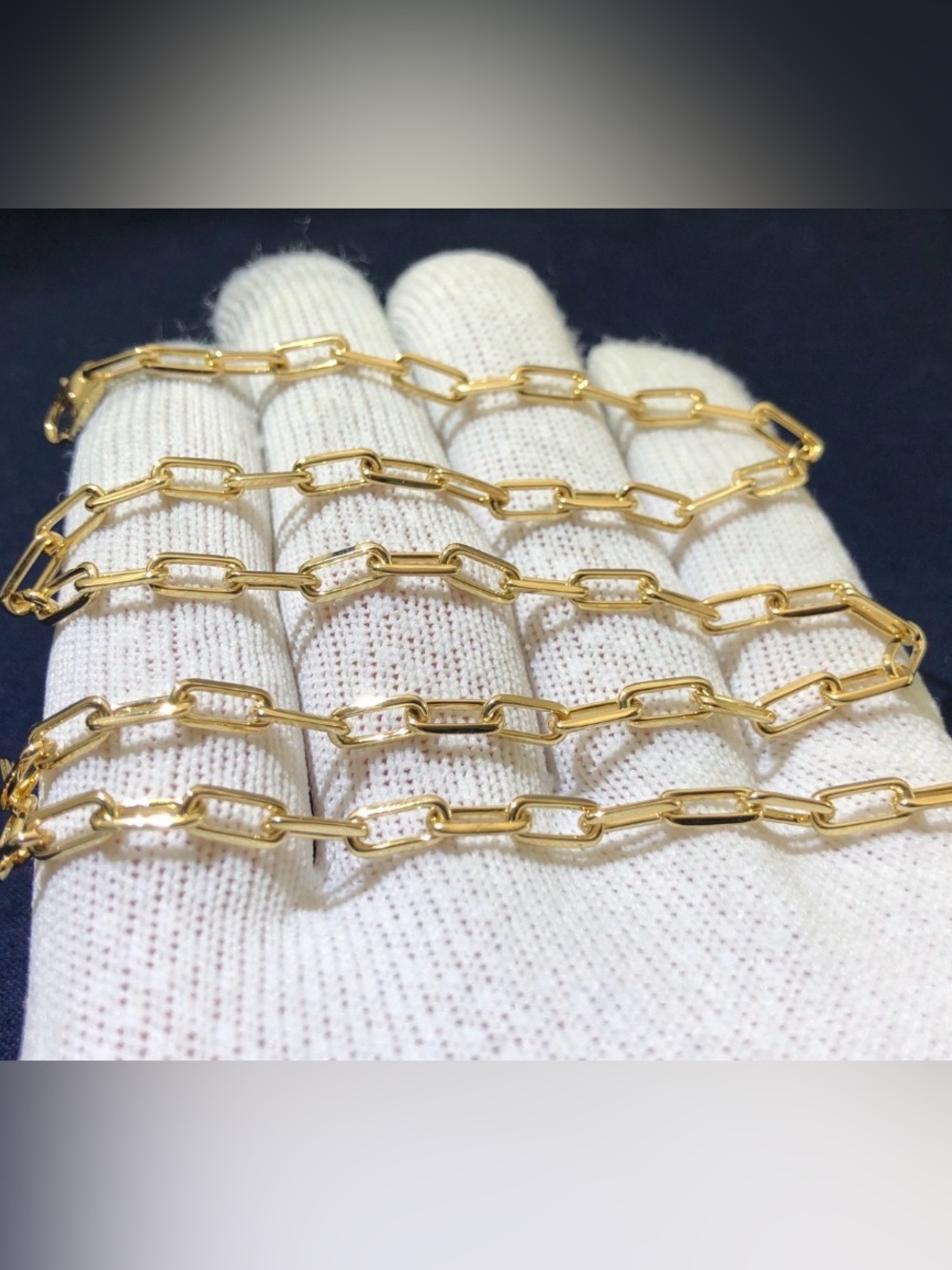 18k yellow gold solid paperclip chain necklace